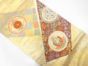 切り嵌め風丸文に鶴・花模様織出し袋帯